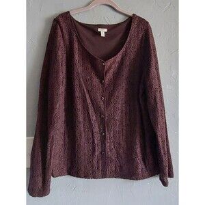 J.Jill Lace blouse with lining, woman size XL, Button Down, Brown,20 Inch Of Arm